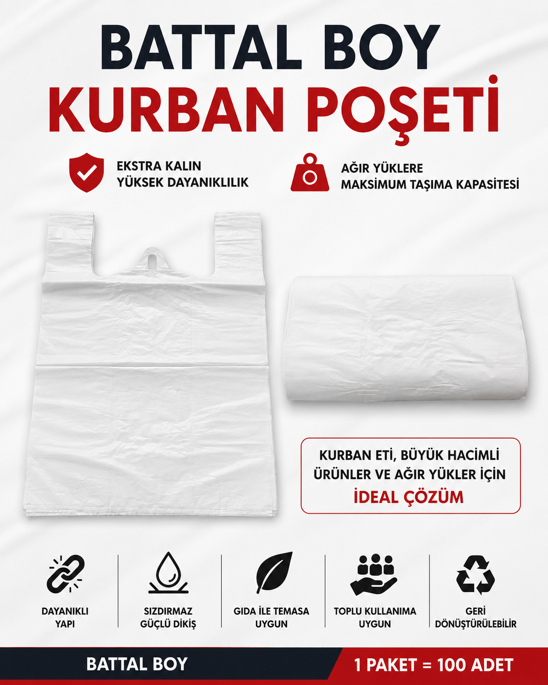 Battal Boy Kalsitli Kurban Poşeti 100 Adet